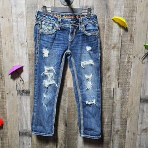 Rock Revival Nancy Crop Patch Ripped Embellished Straight Leg Jeans